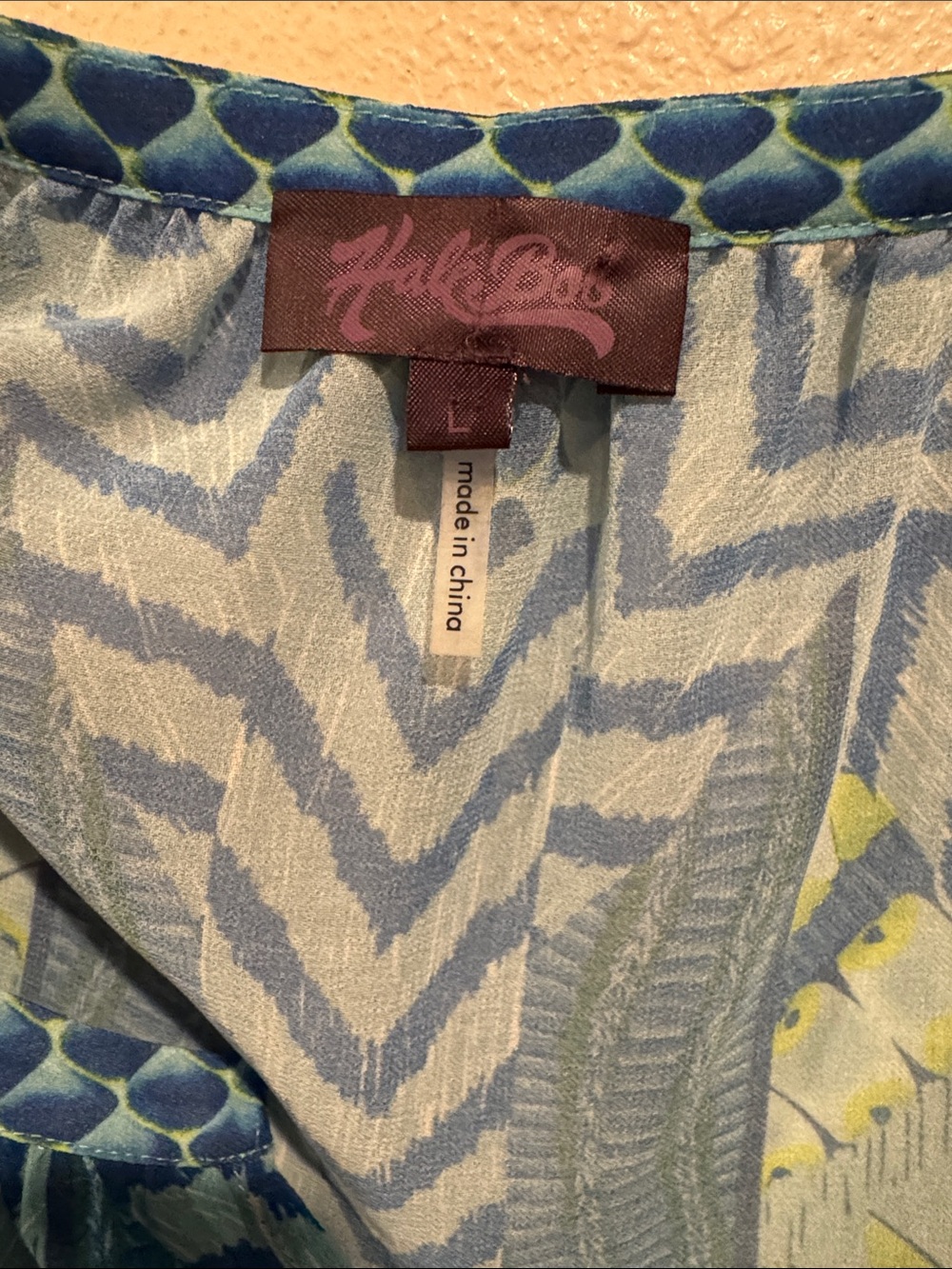 Hale Bob EUC Blue and Lime V-Neck Patterned Tunic - Picture 3 of 6